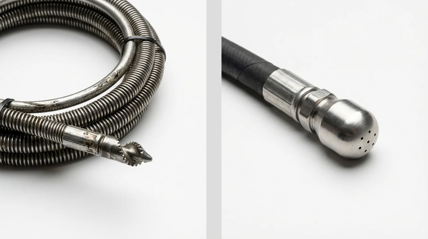Drain snake cable and hydro jetting nozzle used for drain cleaning in Antioch, IL