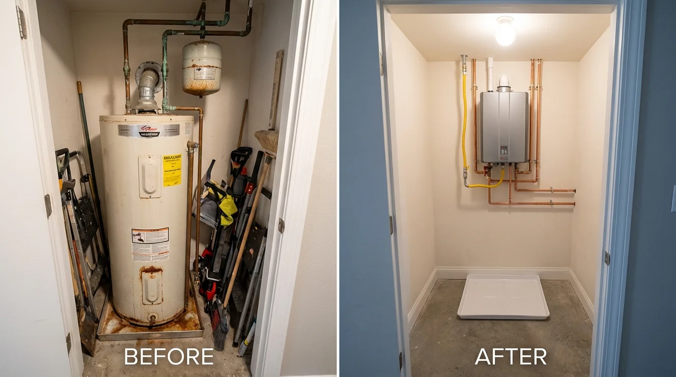 Tank water heater versus wall-mounted tankless unit comparison for Antioch, IL homeowners